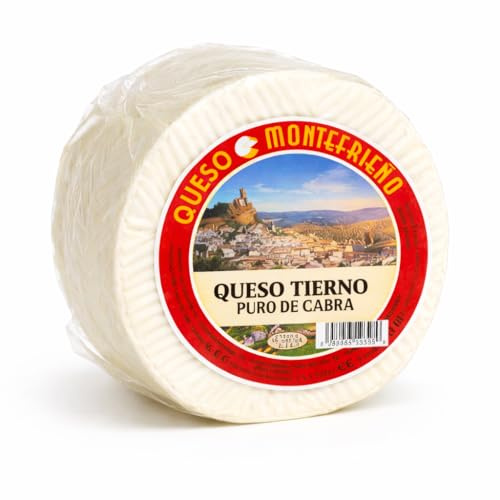 Queso Tierno Puro de Cabra Montefrieño Suave Cremoso Pasteurizado 800g | Sin gluten y apto para embarazadas. Artesanal sin conservantes. Mantecoso y digestivo. Corteza natural para tabla de quesos