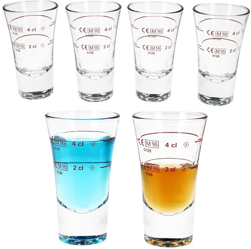 MamboCat 6er Set Boston Schnapsgläser I geeicht auf 2cl & 4cl I 6 Personen I Shot Gläser aus klarem Glas mit dickem Boden I Pinnchen für Wodka, Likör, Tequila I Bar & Party