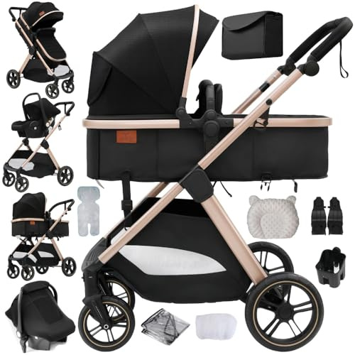 Passeggino 3 in 1 leggero 0-36 mesi, colore Nero & Oro