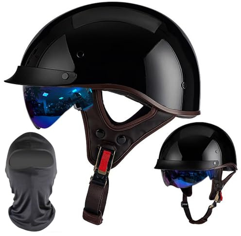 XYYYM Casque Jet Moto Adulte avec Pare-Soleil, Allemand Casques Bols Vintage Homologué ECE, Casque Semi-Ouvert Rétro pour Homme et Femme, Demi Casque de Scooter Vélo Cruiser, 54-63cm