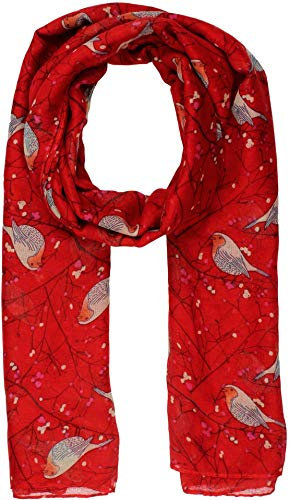 World of Shawls New Ladies Womens Celebrity Style Long Scarf Scarves Maxi Sarong (Robin Birds Red)