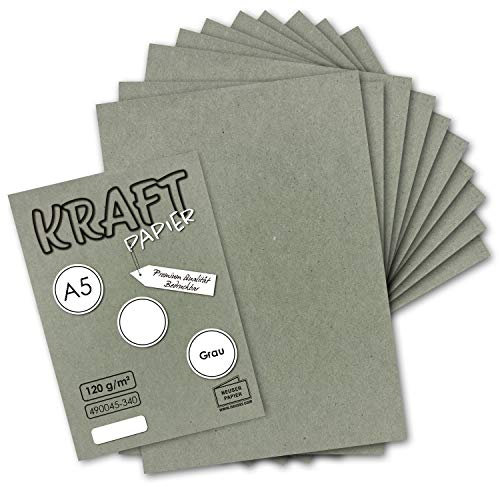 50 Blatt - Vintage Kraftpapier in Grau DIN A5 120 g/m² graues Recycling-Papier - 21 x 14,8 cm - ökologische Brief-Bogen - Briefpapier - NEUSER PAPIER