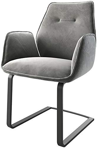 DELIFE Schwingstuhl Zoa-Flex Freischwinger flach Schwarz Samt Grau Taschenfederkern