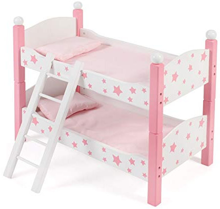 Bayer Chic 2000 Puppenbett Doppelstockbett – Stars Pink – Puppenhochbett mit Leiter & Bettwäsche – Puppen bis 48 cm – Puppenzubehör, Holzpuppenbett