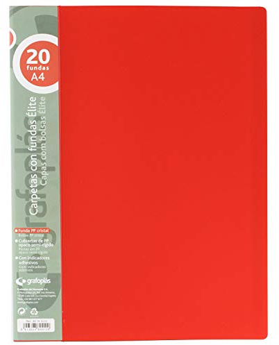 Grafoplas 98141051 Elit Mappar med fodral, 20 Genomskinliga fodral, Halvstyva omslag, Röd, A4