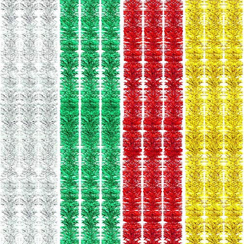12 Rolls Christmas Tinsel Garland Xmas Metallic Glittering Tinsel Tree Hanging Decorations for Wedding Birthday Party, Multicolor, 24 Meters Totally, Extra Fine