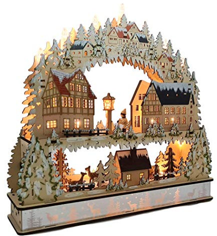 Wichtelstube-Kollektion XXL Schwibbogen mit Podest + LED Beleuchtung, Lichterbogen mit Erhöhung, Schwippbogen beidseitig bemalt, Weihnachtsdeko innen Weihnachtsdeko Fenster aus Holz