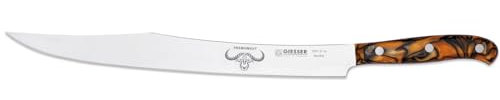 Giesser seit 1776 - Made in Germany - Tranchiermesser 31 cm Spicy Orange, PremiumCut Slicer No 1, Schinkenmesser, Acryl, exotisch, rostfrei, deutsches Grillmesser scharf