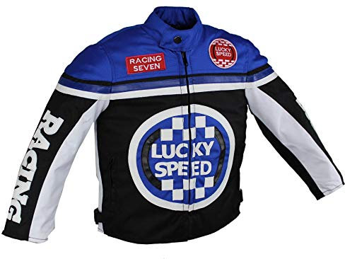 Euro Stars Veste de Motard pour Enfant, Textile de Moto, Course Bleue, Bleu, S
