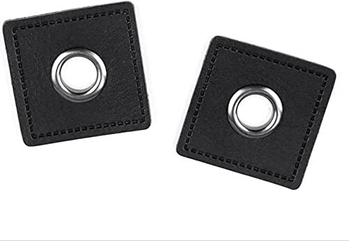 BIG-SAM 2 Stück Ösen-Patches mit 8 mm Öseninnendurchmesser und 30x30 mm große Patches aus Kunstleder zum annähen (Schwarz)