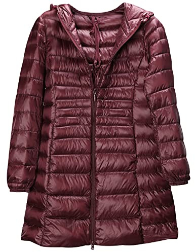 Chaqueta Plumas Ligeros Mujer Largo Plumífero Ultraligero Invierno Talla Grande Anorak Plumon Puffer Jacket Abrigo Pluma Plumones Burdeos 6XL