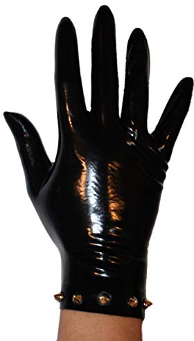 Rubberfashion Latex Handschuhe kurz - Rubber Gloves Nieten - kurze Latexhandschuhe bis Handgelenk für Damen und Herren