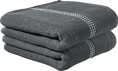 Erwin Müller Walk-Frottier Duschtuch 2er-Pack Mannheim Uni anthrazit Größe 70x140 cm - schnell trocknend und extra saugstark, praktisch durch beidseitige Schlaufen, 100% Baumwolle