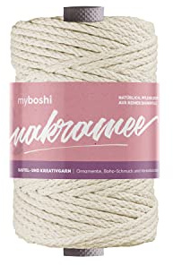 myboshi Makramee-Garn, geflochten, 4mm, Made in Germany, Naturgarn, Knüpf-Garn, das Kreativgarn für orientalische -Makramee-Arbeiten Beige, 1 Kordel a 50m