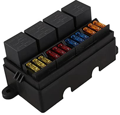 Huamengyuan Sicherungsrelais, 4-Wege-Sicherungskasten mit Relais, Sicherungssystem, 12 V40, Auto, 4 Wege mit 12 Sicherungshaltern, geeignet für Geländewagen/Transporter/SUV/Auto/Boot