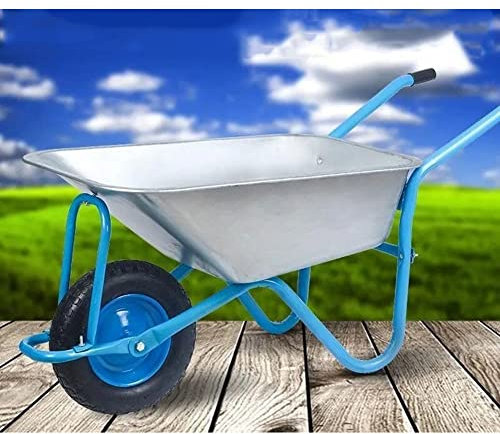 Artiz Verzinkte Schubkarre, Dump-Wagen Gartenwagen Materialschuttschlepper Luftbereifung Perfekt Für Den Transport Von Sand, Schmutz, Gartenabfällen (Farbe : Blau, Größe : 130x30x58cm)