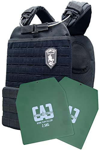 Team-CAC Gewichtsweste Foxtrott Männer und Frauen für Crossfit und Calisthenics Equipment zum schnelleren Muskelaufbau und Fitness mit Zwei 5kg Gewichtsplatten und Gratis Patch - Schwarz