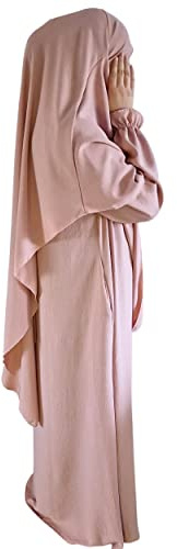 Yaqeen Abaya + Khimar diamant triangel skuren set lång hijab muslimah halsduk Jilbab muslimsk maxiklänning bön klänning, Rosa, Onesize ( UK size 6 - 12 )