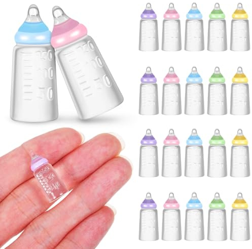 Kisangel 30pcs Miniature Baby Doll Bottles, Mini Bottles Plastic Resin Baby Shower Model for Party Games Decorations