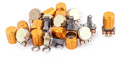 FUERLI 10 Stück Variable Widerstände WH148-B100K 100K Ohm Rotary Linear Taper Potentiometer mit Potentiometern Golden Knob suanzhi