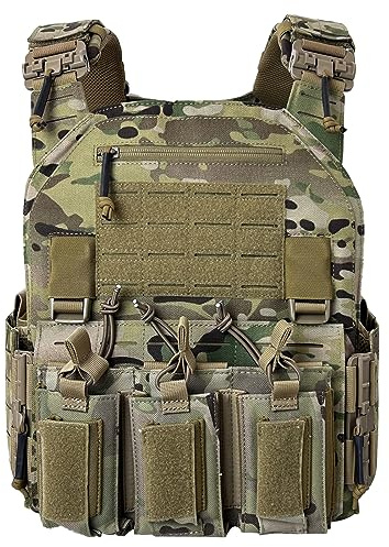 ULIONTAC Taktischer Plattenträger Taktische Weste 1000D Nylon mit 556 Magazintasche Leichte Schutzweste Schnellverschlusssystem MOLLE Kompatibler Plate Carrier für Paintball
