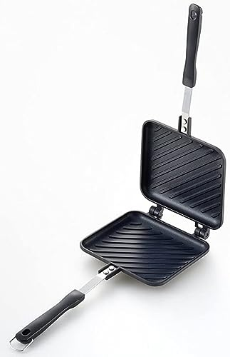 Panini Press Hot Sandwich Maker Non-Stick Panini Grill Pan with Handle Aluminum Flip Pan for Home and Outdoor Camping, 1 Pack