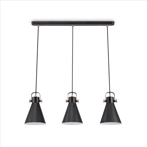 Paco Home Lámpara De Suspensión Salón Comedor Colgante Comedor Luminaria De Suspensión Cable Textil 1,5m E27 Industrial, Tipo de lámpara:Lámpara colgante 3-Flame, Farbe_MuVa:Schwarz-Kupfer 2
