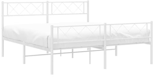 vidaXL Bettgestell, Bettrahmen mit Kopfteil Fußteil, Metallbett Bett mit Lattenrost, Doppelbett Gästebett Schlafzimmer, Metall Weiß 140x200cm