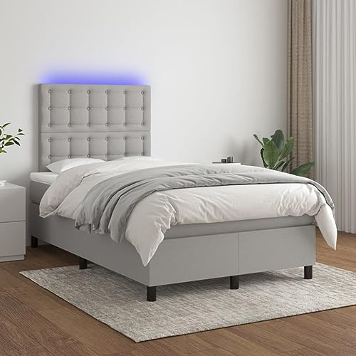ZQQLVOO Bettgestell Familienbett Palettenbett Boxspringbett mit Matratze & LED Hellgrau 120x200 cm Stoff Geeignet für Familienzimmer