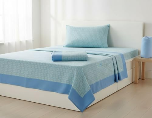 Viterbo Biancheria Coordinato Lenzuola Completo Letto Matrimoniale In Morbido Pile A Fantasia Kenia (6127) (Quadratini Celeste)