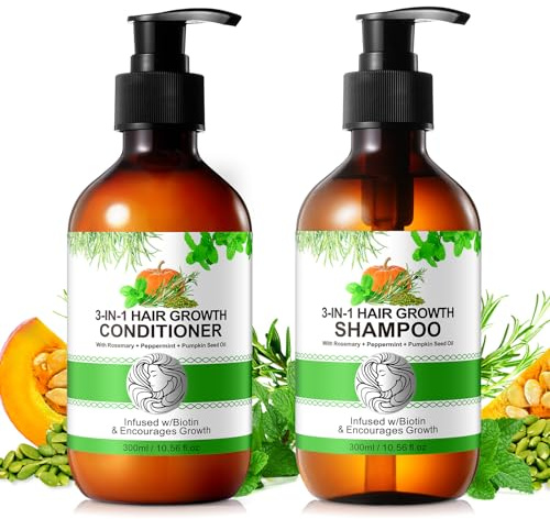 3-in-1-Shampoo- und Conditioner-Set mit Pfefferminz-Rosmarin- und Kürbiskernöl, 2 x 10,56 Unzen Haarwuchs und Anti-Haarausfall, reduziert Frizz und verleiht Glanz für alle Haartypen (#2)