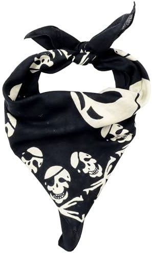 Freak Scene Bandana Tuch Totenkopf Pirat mit Knochen schwarz beige quadratisches Kopftuch Halstuch