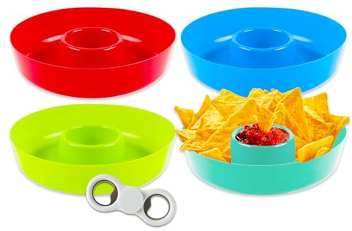 Chip and Dip Serving Set - Chip and Dip Platter Plastic 11 Bundle Includes 4 Pack Plastic Chip and Dip Platters Bowls for Chips, Snacks, and Veggies | Chip and Dip Bowls for Parties