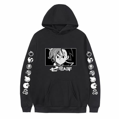 Sweat à capuche unisexe avec imprimé dessin animé « Anime The Seven Deadly Sins » - Cadeau de cosplay pour les fans de manga Meliodas, Noir 1, 4X-Large