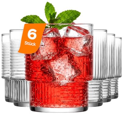 Nordic Schiller 6er Set Whisky -Trinkgläser, Stapelbare Gläser 325ml, Hochwertiges Glas, Spülmaschinenfest für den Stilvollen Genuss Zuhause, Bars und Restaurants, Wassergläser, Cocktail Glaswaren Set