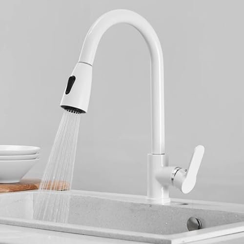 Kitchen Taps with Pull Out Spray White Brass 360° Swivel Kitchen Tap Pull Out-White