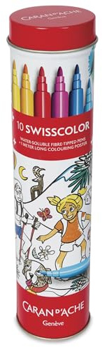Caran d’Ache Metalldose 10 standard-fasermaler SWISSCOLOR + poster zum Thema „Die Schweiz im Laufe der Jahreszeiten