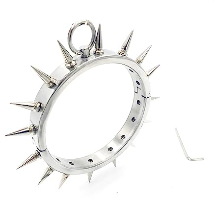Soarvlorfy Edelstahl SM Bondage Halsband mit Spike Abschließbar Kragen Sex-Halsbänder Sklaven Halsfessel O-Ring Rollenspiel Zubehör Restraint Sex Spielzeug für Männer Frauen Paare,Silber,13.7cm