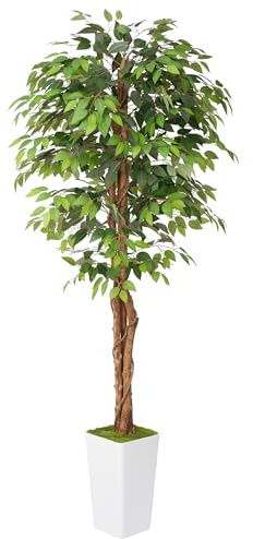 Waoops Artificial 7Ft Ficus Silk Tree with Tall Planter - Faux Plants Indoor with Natural Wood Trunk - Large Tall Fake Plants for Home Office Living Room Patio Decor