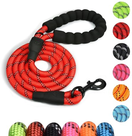 Ledeak Correa Perro 2 Metros, Reflectante Correa Perro Adiestramiento, Correas para Perros Larga con Mango Acolchado, Robusta Correa de Perro para Perros Pequeños, Medianos y Grandes (Rojo)