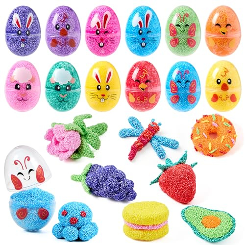 JOYIN 24 huevos de Pascua prellenados con juguete de espuma blanda, huevos de Pascua con relleno de espuma, búsqueda de huevos de Pascua para niños, relleno de cesta, regalo de fiesta de Pascua,
