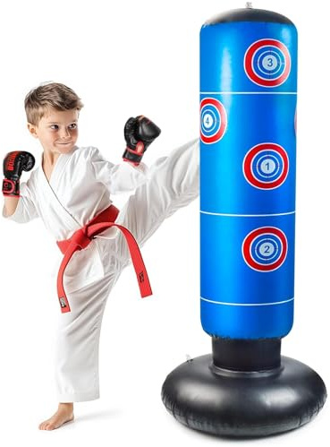 160cm Kids' Punching Bag - Stable Inflatable Boxing Equipment for Boys and Girls Practicing Karate, MMA, Taekwondo