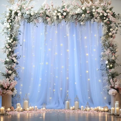 LED-Lichterkette mit zwei Schleiern, USB-betriebene Lichterkette für Innen und Außen, für Party und Garten, Lichternetz für Innen und Außen, Farbe warmweiß (Hellblau)