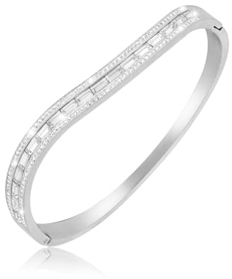 MILAKOO Stainless Steel Bracelet Hollow Geometric Oval Bangle with Rhinestone for Women/Mom Gifts
