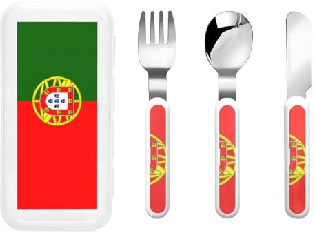 Argenterie avec boîte de rangement Motif drapeau portugais en acier inoxydable