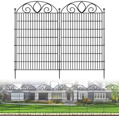 10 Panels No Dig Tall Garden Fence Panel – 44 H X 23.6' L Rustproof Metal Dog Fence Outdoor for Yard, Decorative Animal Barrier Fence for Pet, Garden Border, Patio, Flower Beds| Temporary Fencing