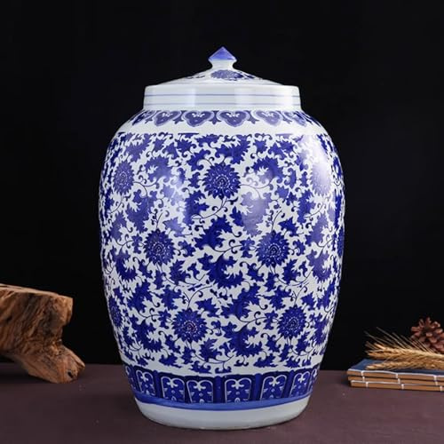 BRCYKRWY Ceramic Rice Storage Container 10KG/15KG/25KG/50KG Food Storage Containers Ceramic Grain Storage Bin Classic Rice Container Household Rice Storage Box With Lid For Flour,Rice,Nuts,Snacks