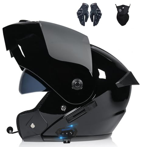 ZHANGXIO Casque de Moto intégral Rabattable intégré Casque Bluetooth avec Double visière antibuée pour Hommes et Femmes homologué ECE