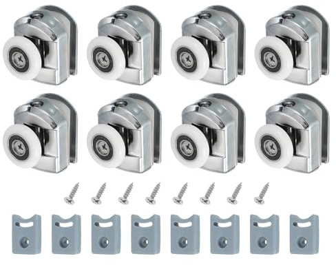 sourcing map 23 mm Shower Door Rollers, Single Shower Door Runners Wheels Pulleys Guides Plastic Top Wheels with Anti-Collision Block & Screws for Glass Doors 4-6mm Silver 8 Pcs
