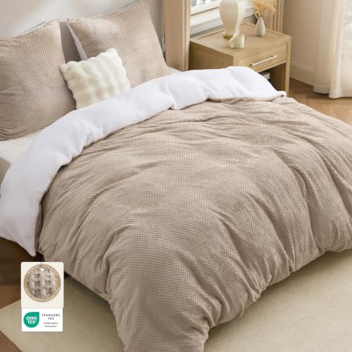 BEDSURE Juego de cama de franela (155 x 220 cm, 3 piezas, 80 x 80 cm | Juego de funda nórdica con cremallera, diseño de gofres con certificado Oeko-Tex, de franela suave y suave
